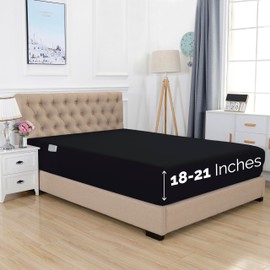 Elegant Comfort 1500 Thread Count Premium Hotel Quality Single Fitted Sheet has Extra Deep Pockets for High Mattress Between 18" - 21" Thick, Includes Smart Pockets on The Side, Full, Black