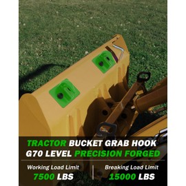 MOLAVIEE 2 Pack 3/8" Tractor Bucket Grab Hooks, Grade 70 Forged Steel Bolt On Grab Hook with Backer Plate, Heavy Duty Tow Hook for Tractor Bucket, Loader, Truck, UTV, RV, 15,000 lbs, Green