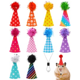 PET SHOW 10 Pack Hamster Hats Tiny Hats for Snakes Hedgehog Lizard Reptile Mini Animal Figure Hats with Tinsel Pom Adjustable Felt Headband Guinea Pig Chicken Bird Small Pet Birthday Party Accessories