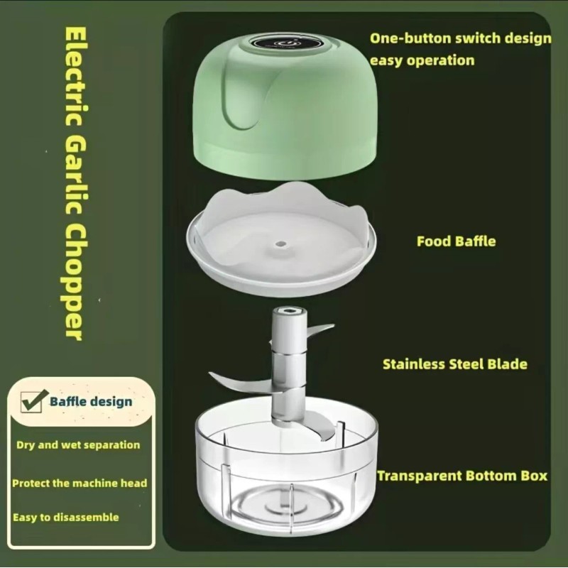 Quality Life Wireless Electric Mini Food Chopper 250ML Color Green