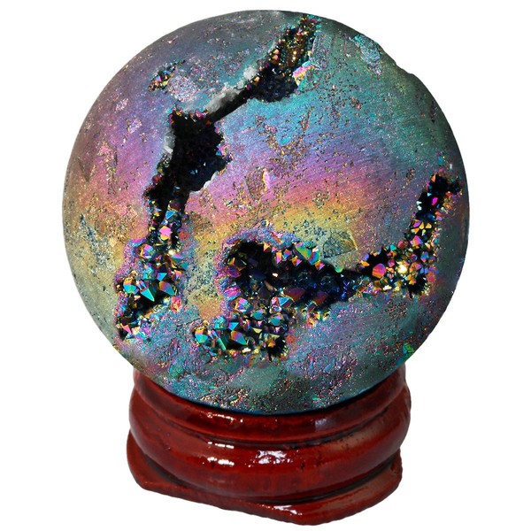 sunyik Revestimiento de titanio Druzy Geode Esfera Bola, vidrio Cuarzo Agate Gemstone Bola, escultura figura decorativa Curación, 2-Rainbow Round(1.5"), 1
