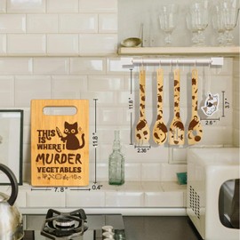 Funny Black Cat Murder Vegetable Cutting Board with 4 Pcs Spoons & Cleaning Sponge, Unique Cat Gift for Cat Lover Women, Gifts for Christmas Mom Dad Birthday Housewarming, Black Cat Decor for Kitchen