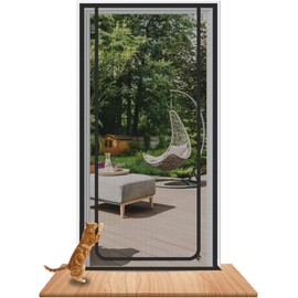 Earrck Cat Mesh Door, Reinforced Wire Mesh Door for Introducing New Cats, Keep Pets Indoors, Scratch-Resistant, Zipper, Black (Fits Door Size: 100cm x 210cm)
