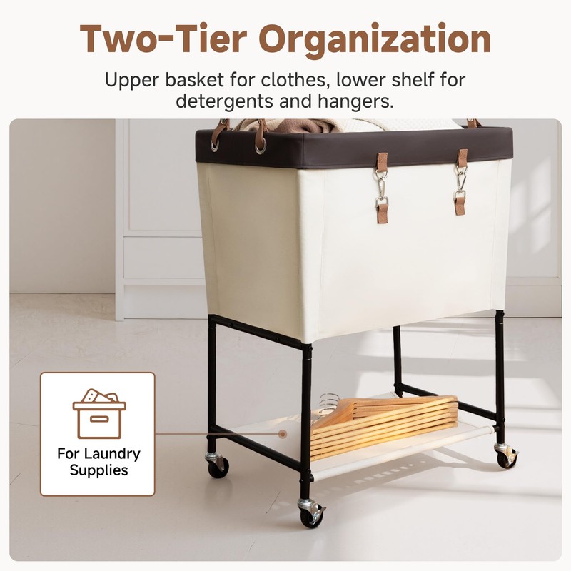StorageWorks Laundry Cart, 2 Tier Rolling Basket with Wheels, 29