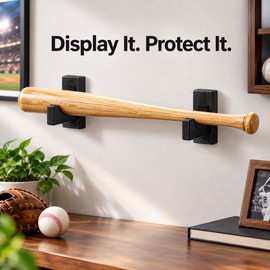 2-Piece Wooden Wall-Mount Baseball Bat Holder Display Rack with Soft Liner, Screws and Anchors