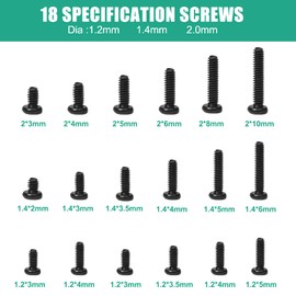 Pack of 500 Micro Screws, Electronic Screws, Laptop Repair Screws, Computer Screws, Glasses Screws, Small Screws, Countersunk Screws, Flat Head for Watches Jewellery (Black)
