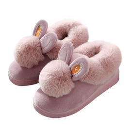 Girls Lovely Bunny Slippers Womens Memory Foam Slippers Cozy Plush Warm Indoor Home Shoes Dark Pink 3/4 UK