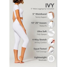 Conceited Capri Leggings for Women - Soft - High Waist Tummy Control - Essential - Regular and Plus Size - Super White - Large - X-Large