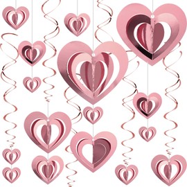 SANNIX Valentine's Day Ornaments Hanging Swirl Garland, Proposal, Anniversary, Party, 22 Pieces, Rose Gold, Heart