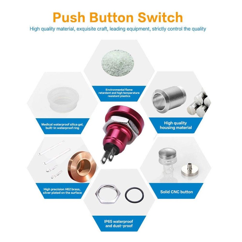 8mm Momentary Push Button Switch, Mini Waterproof Round Push Button