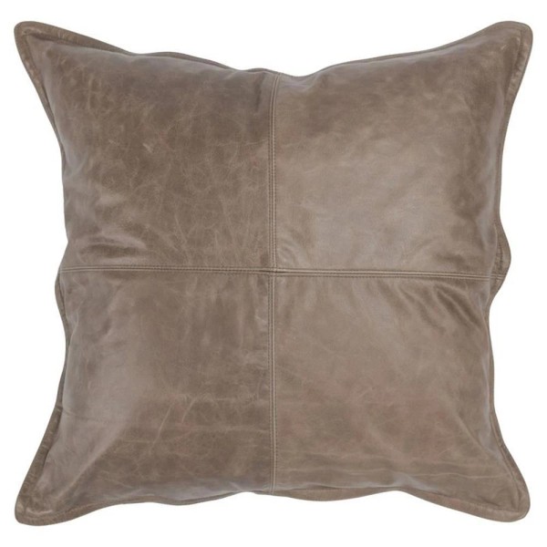 Pemberly Row 22x22" Genuine Leather Throw Pillow in Taupe Brown