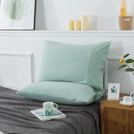 KAIANG Jersey Knit Pillowcase. All Season, Soft, Cozy Cases. T-Shirt Jersey Cotton Pillow Case Set. Heather Cotton Jersey Case Set. (Mint, Queen)
