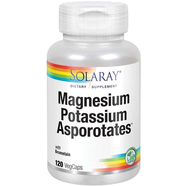 Solaray Magnesium and Potassium Asporotates w/Bromelain | Healthy Electrolyte, Muscle, Heart & Cellular Support | 60 Servings | 120 VegCaps