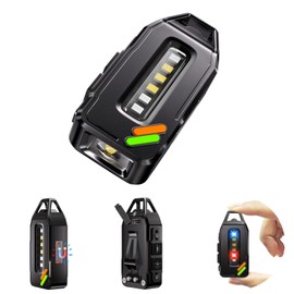 EDC Flashlight Rechargeable, 500 Lumens 9 Modes Powerful Mini Flashlight Keychain with IPX7 Waterproof, Clip on Pocket Flashlight Magnetic for Signaling, Camping, Fishing, Outdoor, Emergency (Black)