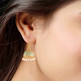 I Jewels 18K Gold Plated Traditional Handcrafted Meena Work Jhumka Earring Glided With Pearls For Women