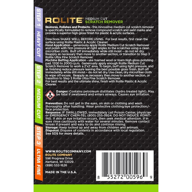Rolite Medium Cut Scratch Remover, 4oz, For Plastic & Acrylic