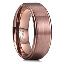 King Will DUO 8mm Rare Brown Brushed Rose Gold Plated Tungsten Carbide Wedding Ring Step Edge Comfort Fit 11