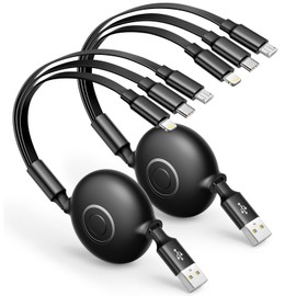 Aioneus Multi Charging Cable 3A Retractable Multi Charging Cord 3 in 1 Fast Charger Multiple Charger USB Cable with Lightning/Type C/Micro USB for Cell Phones/IP/Galaxy/PS/Tablets/iPads