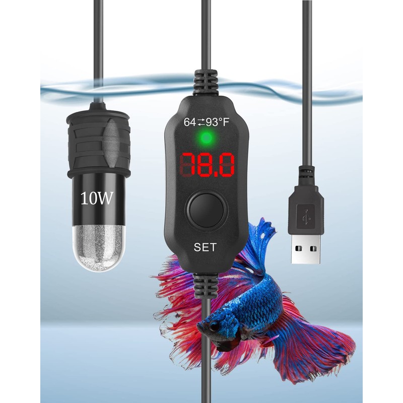 AquaMiracle Adjustable 10W Betta Heater Small Aquarium Heater Submersible Fish