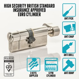 High Security 1 Star Thumturn Euro Cylinder Lock 35mm Internal x 35mm External 70mm Total