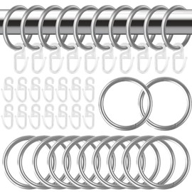 Hengxinc 40 Pcs Silver Curtain Rings with hooks 30 mm, Curtain Clip Ring, 80 Pcs Silent Curtain Hooks, Metal Curtain Rings Stainless Steel, Curtain Hooks for Home Window Rod Decoration