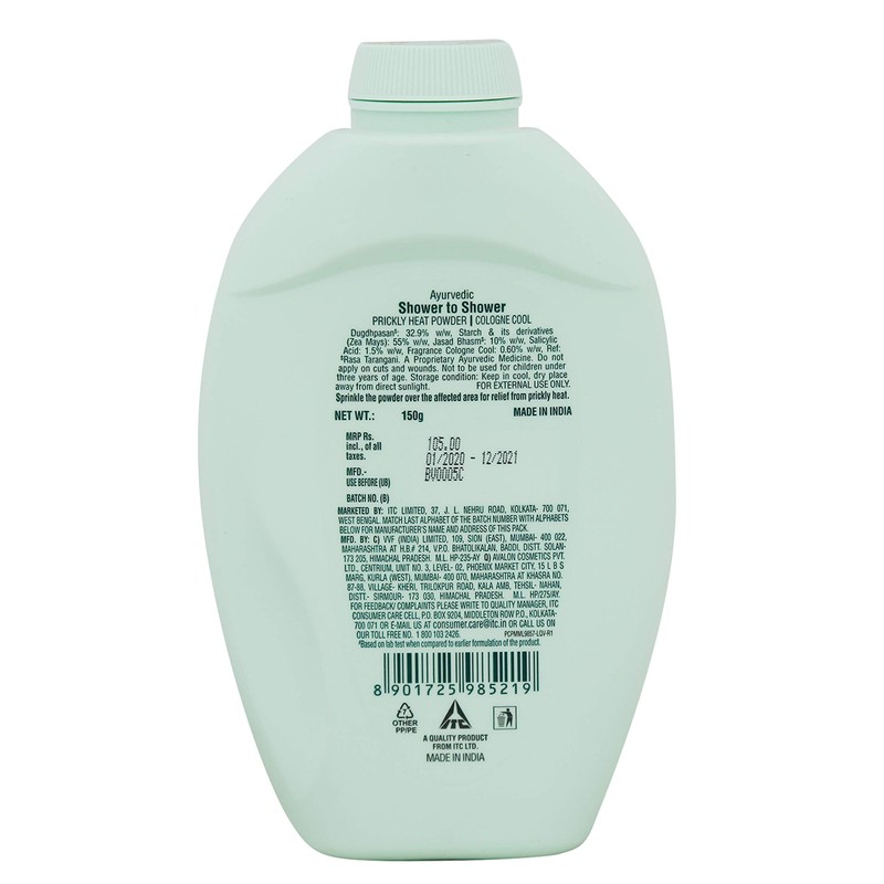 Shower To Shower Prickly Heat Powder, Cologne Cool, 150g