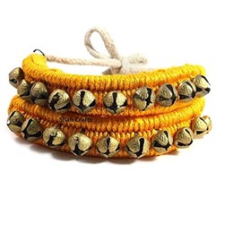 Kathak Dancing Ghungroo Bells Music Anklet Pair, (10+10) Bells Tied with Velvet Yellow Pad Indian Bharatnatyam Classical Dancers Musical Instrument