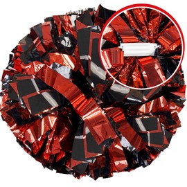 4 Pcs Metallic Cheerleading Pom Poms, ZONITOK Cheerleader Pompoms with Baton Handle, Cheering Squad Pompoms for Kids Adults School Dance Sports Team Spirit Cheering (Black Red)