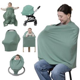 BabbleRoo Nursing Cover Up for Breastfeeding – 95% Muslin, Soft & Breathable Baby Essentials | Newborn Essentials Breastfeeding Covers for Nursing, Multi-Use for Car Seat & High Chair – Moss Green