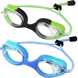 Vvinca Kids Swim Goggles with Bungee Strap No Leaking Anti Fog Toddler Goggles with Quick Adjust Ages 3-14 swimming goggles - Color: 2pc Green & Blue Gradient