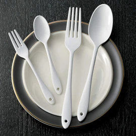 Nagao Tsubamesanjo Enamel Dinner Cutlery Set, 4 Pieces, White, Made in Japan