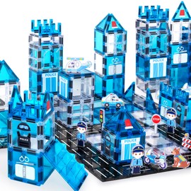 cossy Magnetic Tiles Police Set, Magnetiles with Policeman, Magnetic Tiles for Kids Ages 4-8, STEM Toys, Magnet Blocks for Boys and Girls, Creative Building Toys, Police