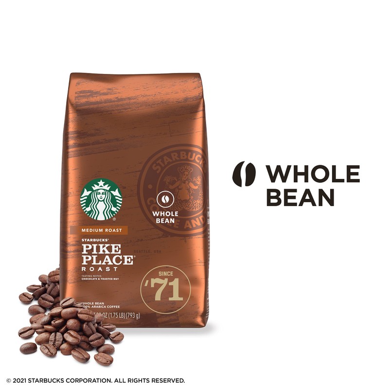 Starbucks Medium Whole Bean Coffee, Pike Place Roast, 100% Arabica,