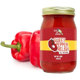Green Jay Gourmet Relish - Sweet Pepper Relish - Red Bell Pepper Relish & Spread - USA Made - For Burgers Hot Dogs, Sandwiches & More - Gluten-Free, No MSG & Small-Batch - 16 Ounces
