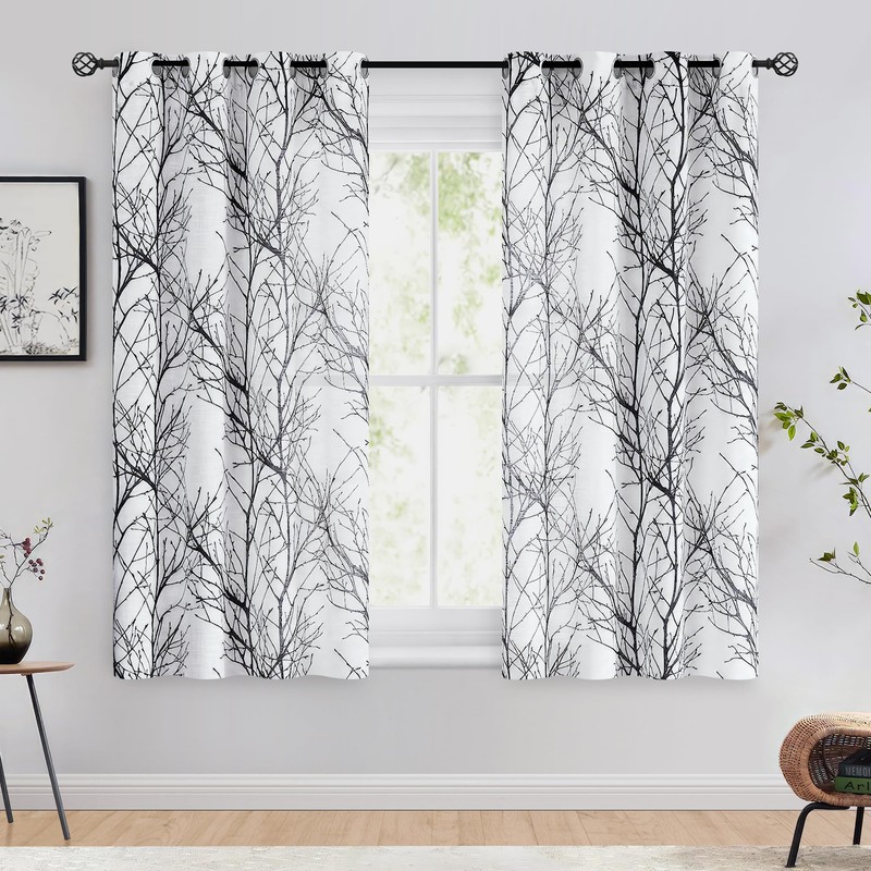FMFUNCTEX Linen Semi Sheer Curtains for Bedroom, Black White Curtains