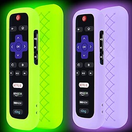 2 Pack Remote Case for Roku, Battery Cover for TCL Roku Smart TV Steaming Stick Remote, Roku TV Remote Cover Silicone Protective Controller Universal Sleeve Skin Glow in The Dark Green Purple