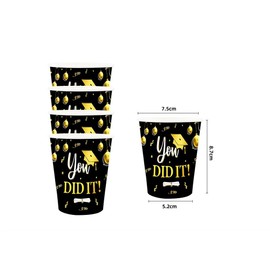 Bicuces 64 Pcs Graduation Tableware Graduation Party Decorations Class of 2025 Black Gold Congrats Grad Disposable Dinnerware You Did It Plates Napkins Cups for Congrats Grad Party Decorations