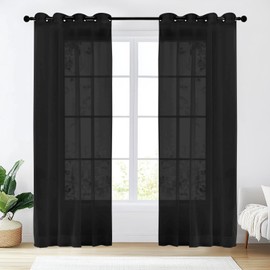 NAKIHOUSE Voile Curtain, Black Voile Curtains for Living Room 95 Drop Net Curtain Light Filtering Window Treatment Sheer & Drapes Eyelet Top Curtains for Bedroom/Nursery Room 52" x 95", 2 Panels