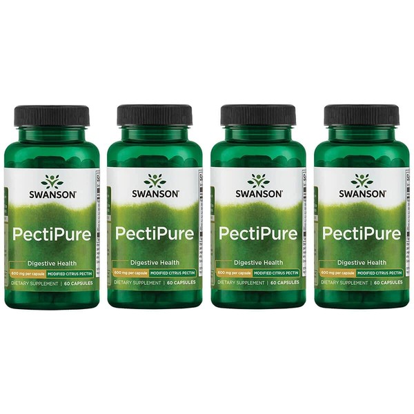 Swanson PectiPure Modified Citrus Pectin-Supports Digestive Health and Cellular Health-Delivers Minimum of 82% Galacturonic Acid-Natural Wellness Supplement (60 Capsules, 600mg Each) 4 Pack
