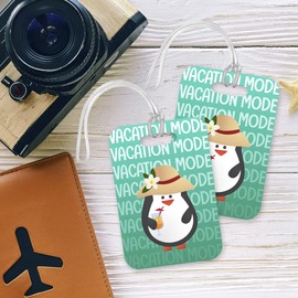 LT131 Vacation Mode - Penguin Lover Novelty Funny Unique Designer Gift Glossy Plastic Suitcase Luggage Tag
