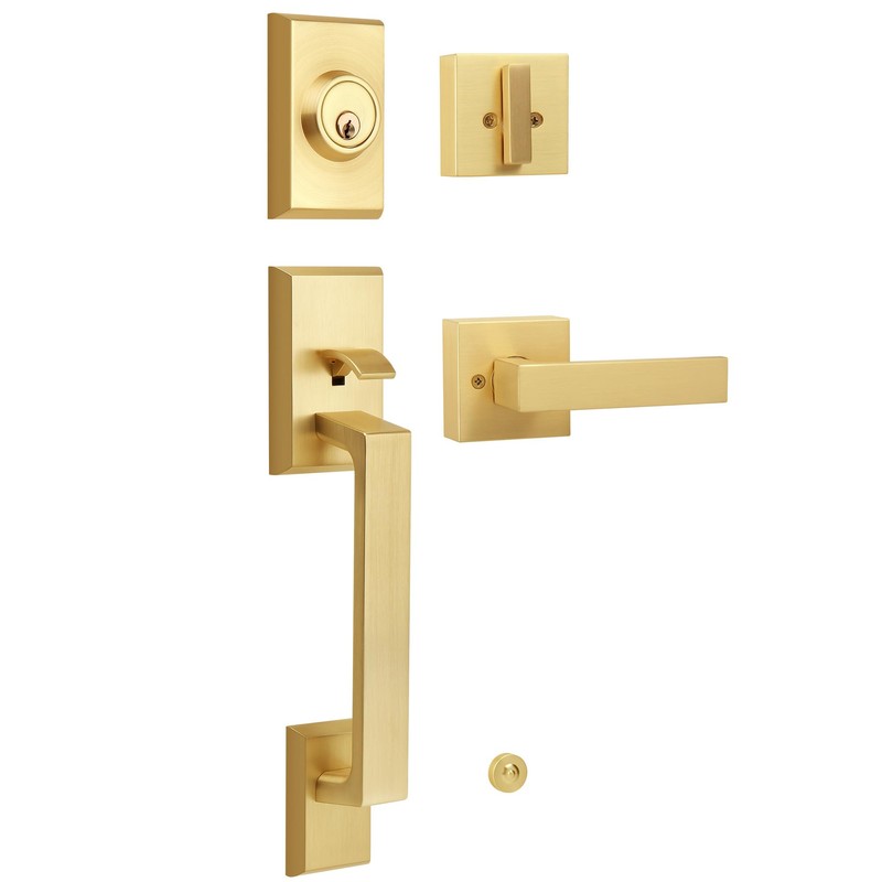 LOQRON Brushed Gold Front Door Handleset Heavy Duty Gold Door