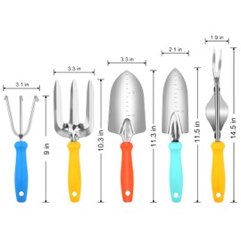 Garden Tool Set, 5 Piece Stainless Steel Heavy Duty Garden Tools, Gardenning Supplies, Gardening Hand Tools with Ergonomic Wooden Handle, Gardening Gifts for Women