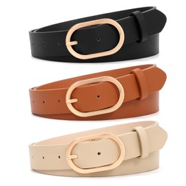 XZQTIVE 3 Pack Plus Size Women's Leather Belts for Jeans Pants Dress Fashion Gold Buckle Ladies Waist Belt,Black Brown Beige