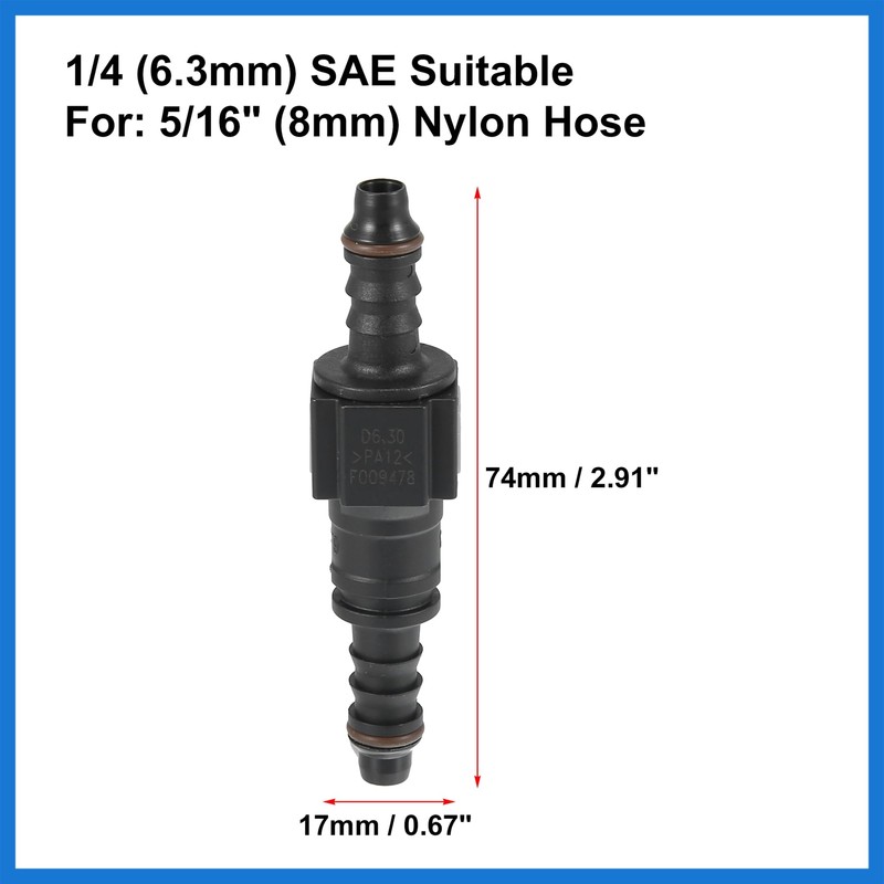 VekAuto 1/4 6.3mm SAE to 5/16 8mm Straight Fuel Line