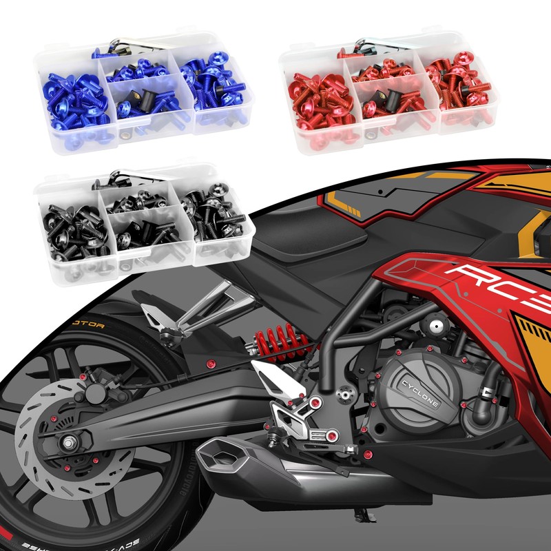 210Pcs Motorcycle Universal Fairing Bolt Kits, Aluminum Alloy M5 M6