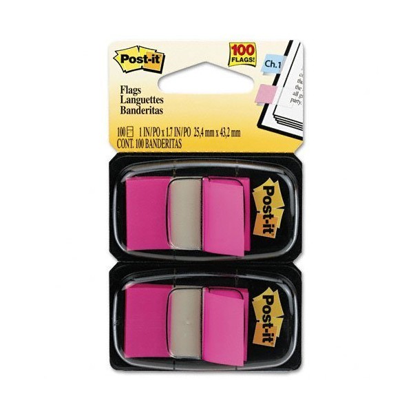 Post-it : Standard Tape Flags in Dispenser, Bright Pink, 100