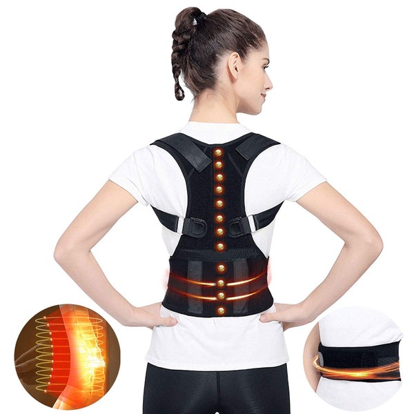 Back Brace Posture Corrector Magnetic, Adjustable Magnetic Back Straightener for Improved Posture Lumbar Support Shoulder Posture Corrector for Men Women Under Clothes Relief Lower and Upper Back Pain