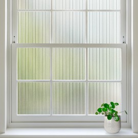 rabbitgoo Reeded Glass Window Privacy Film, Non Adhesive Frosted Glass Window Film, Static Cling, Removable, UV Heat Blocking, Anti-Glare, Decorative for Bathroom Living Room, 17.5 by 118.1 Inches