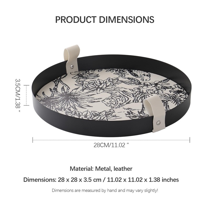 HARLIANGXY Decorative Round Tray Ø 28CM, Valet Tray with Leather-padded,