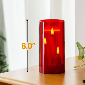 Hausware 3-in-1 Flameless LED Taper Candles with Remote – Battery Operated, Realistic & Portable Candles Set,3-Pack,Durable Indoor/Outdoor Decor (Red)
